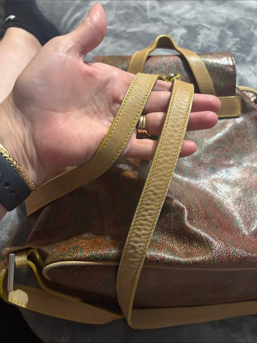 Etro Brown Paisley Drawstring Backpack with Tan Trim